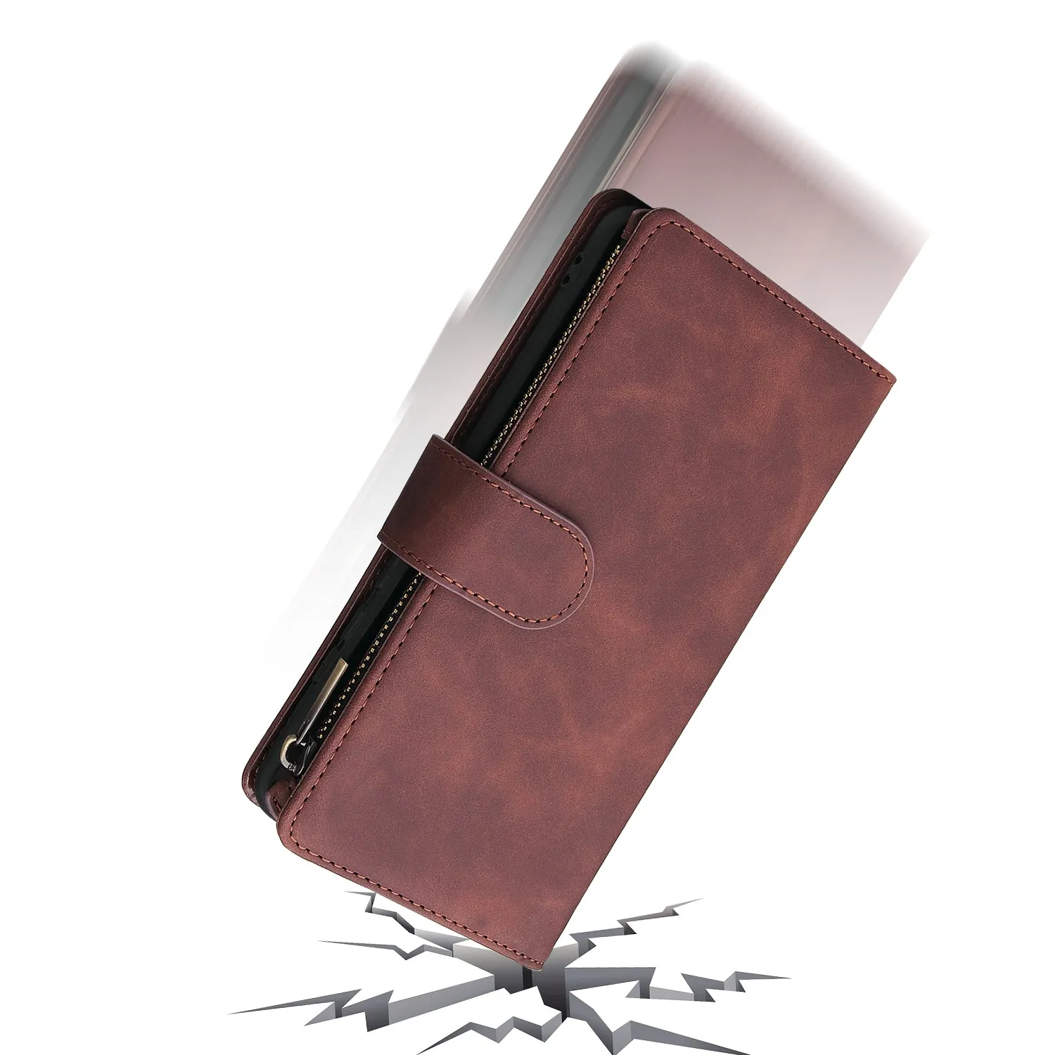For HUAWEI P30 HUAWEI P30 lite HUAWEI P30 pro Multi-card Bracket Coin Wallet Zipper Mobile Phone PU Leather Phone Case  3 brown