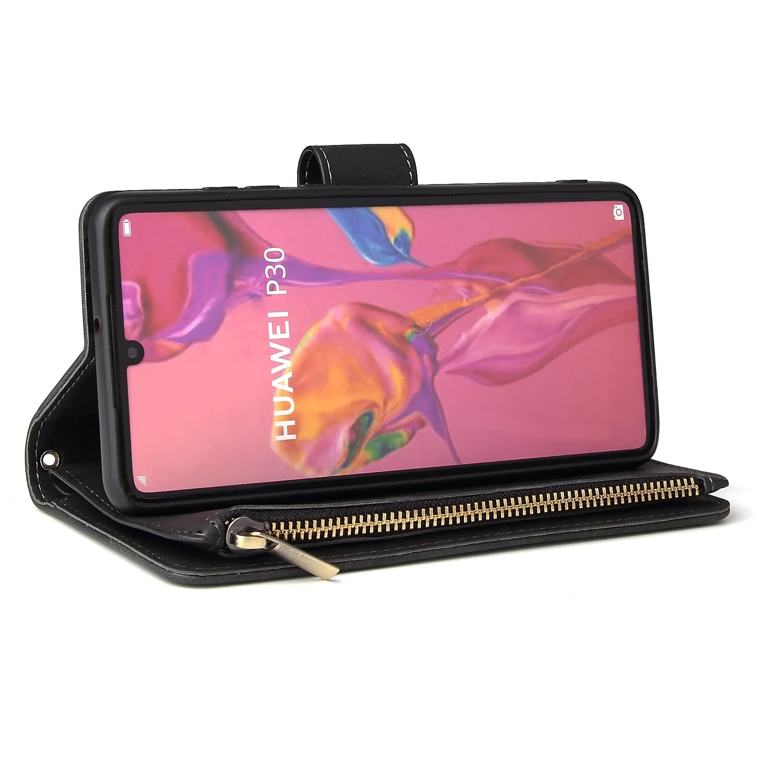 For HUAWEI P30 HUAWEI P30 lite HUAWEI P30 pro Multi-card Bracket Coin Wallet Zipper Mobile Phone PU Leather Phone Case  3 brown
