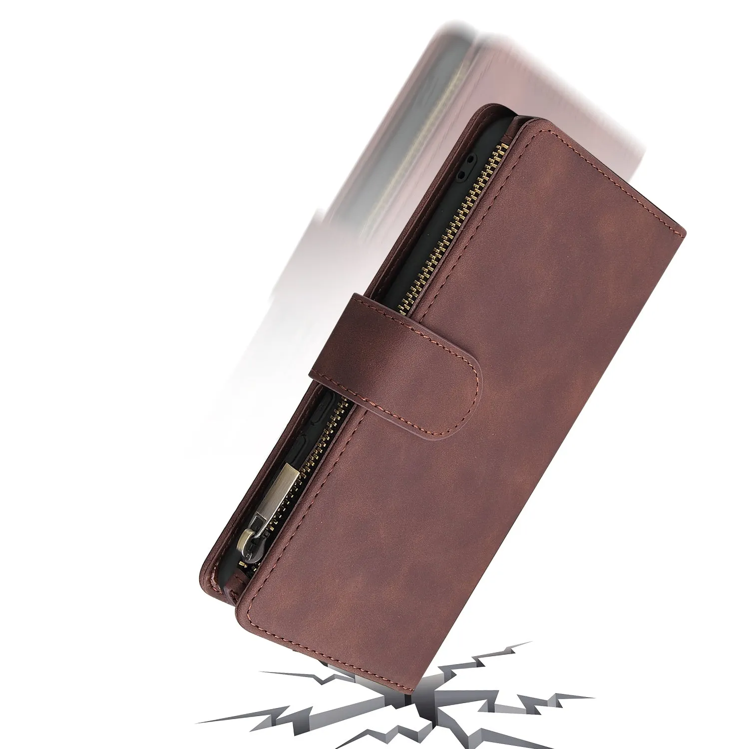 For HUAWEI P30 HUAWEI P30 lite HUAWEI P30 pro Multi-card Bracket Coin Wallet Zipper Mobile Phone PU Leather Phone Case  3 brown