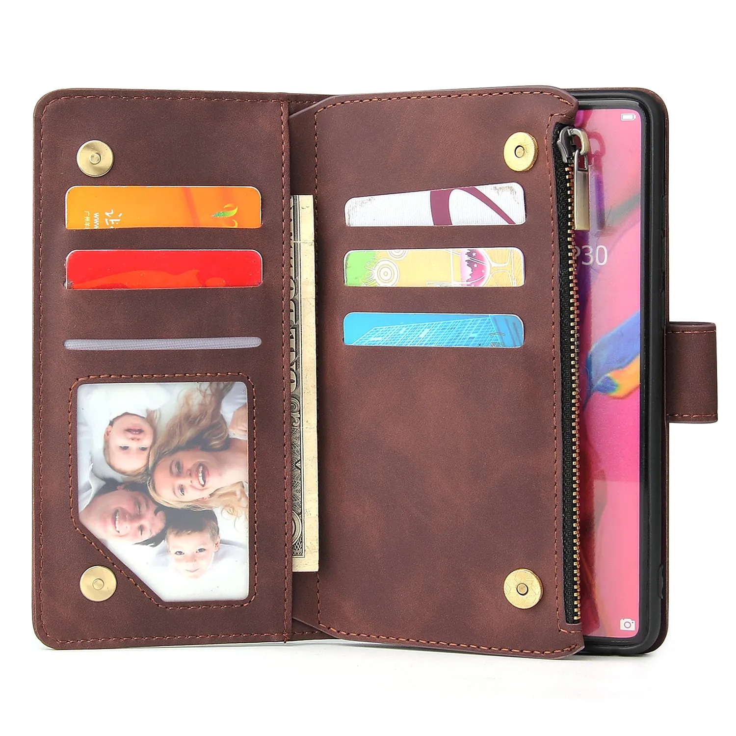 For HUAWEI P30 HUAWEI P30 lite HUAWEI P30 pro Multi-card Bracket Coin Wallet Zipper Mobile Phone PU Leather Phone Case  3 brown
