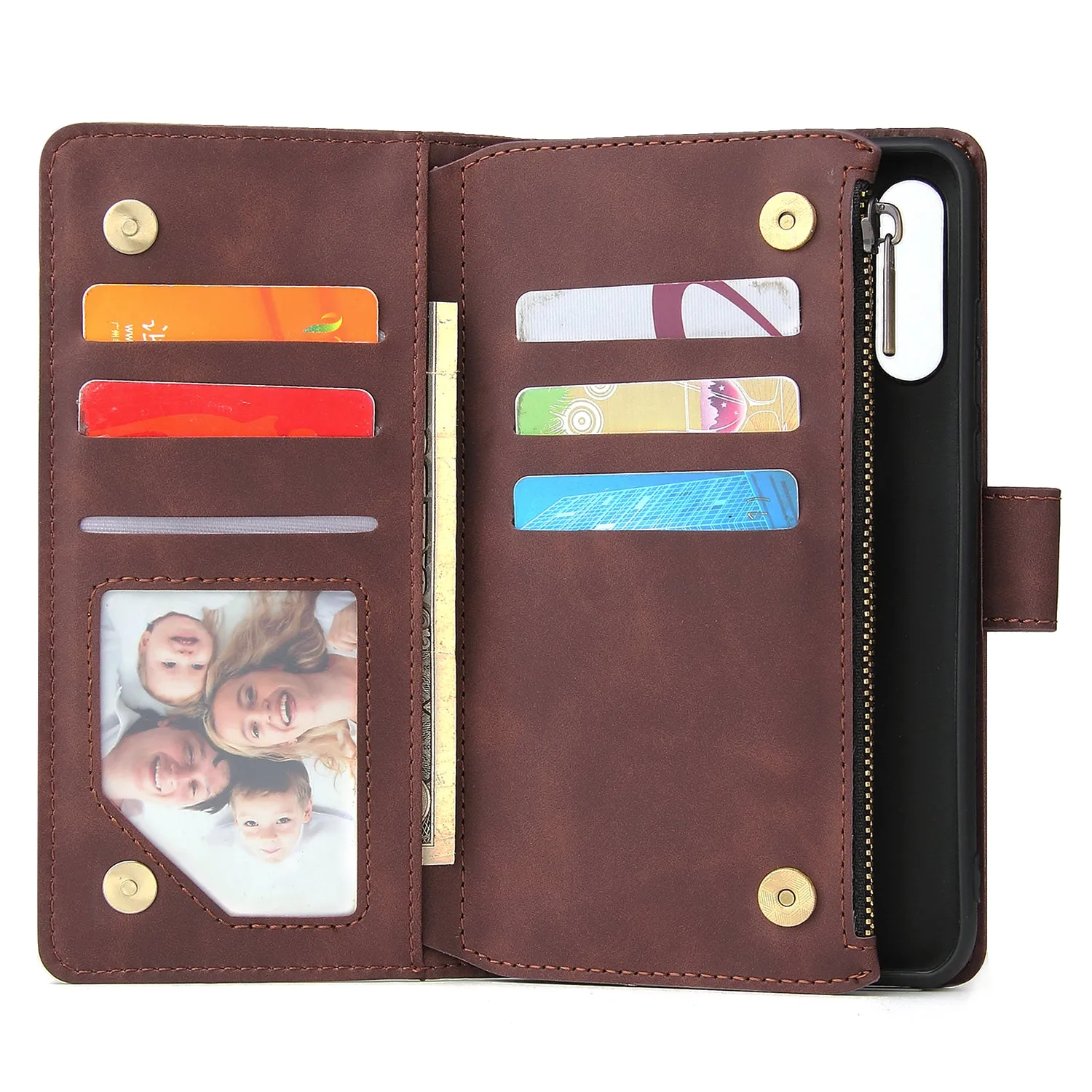 For HUAWEI P30 HUAWEI P30 lite HUAWEI P30 pro Multi-card Bracket Coin Wallet Zipper Mobile Phone PU Leather Phone Case  3 brown