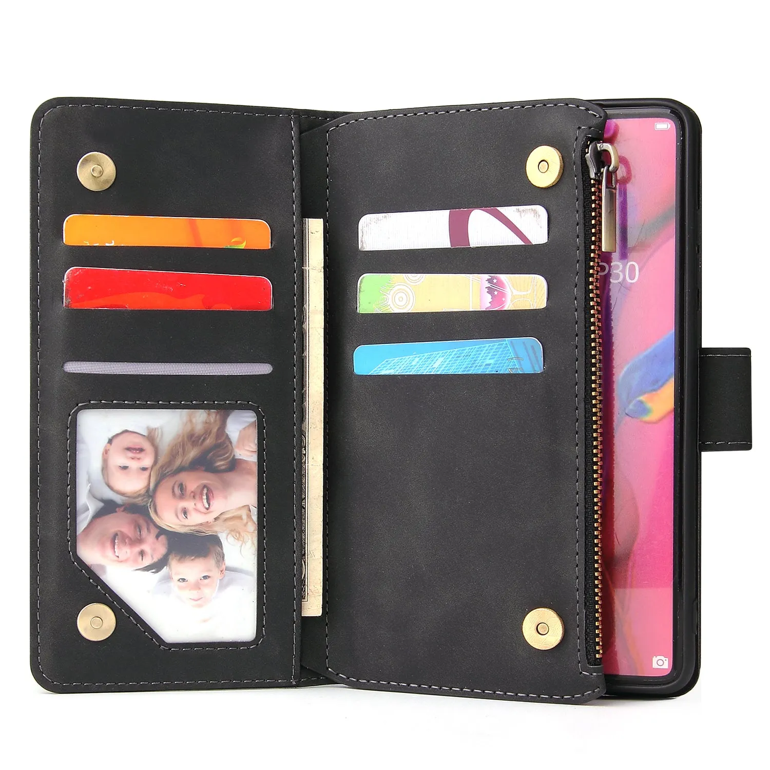 For HUAWEI P30 HUAWEI P30 lite HUAWEI P30 pro Multi-card Bracket Coin Wallet Zipper Mobile Phone PU Leather Phone Case  3 brown