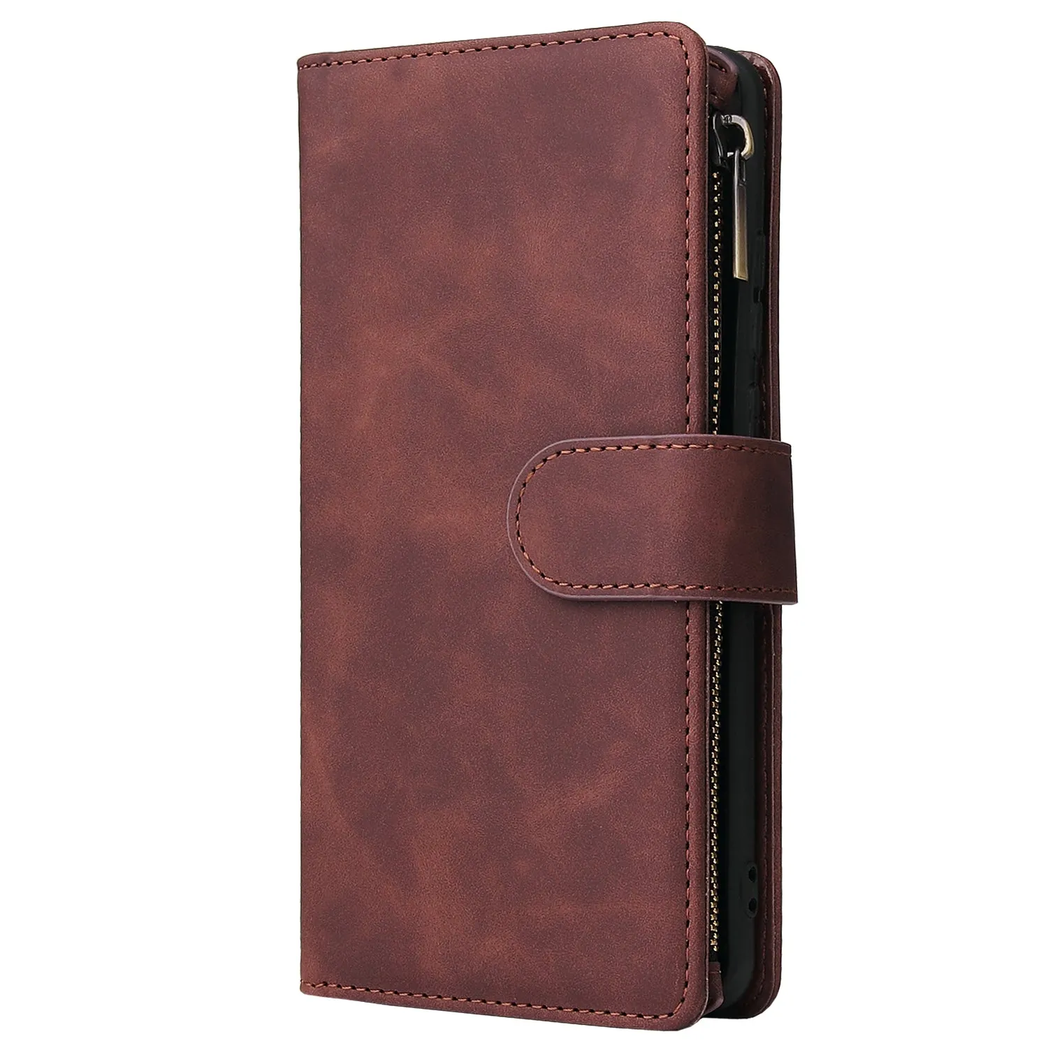 For HUAWEI P30 HUAWEI P30 lite HUAWEI P30 pro Multi-card Bracket Coin Wallet Zipper Mobile Phone PU Leather Phone Case  3 brown