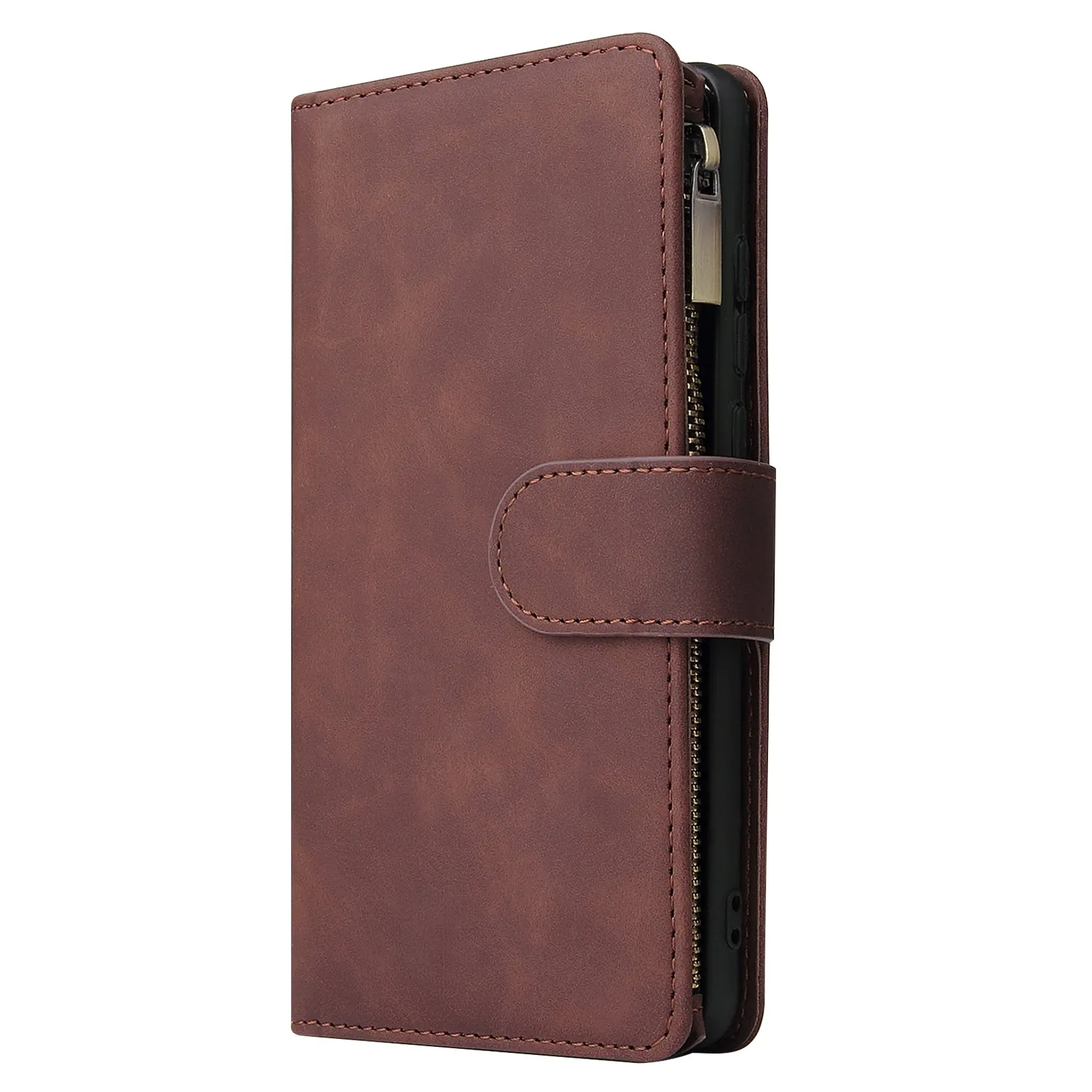 For HUAWEI P30 HUAWEI P30 lite HUAWEI P30 pro Multi-card Bracket Coin Wallet Zipper Mobile Phone PU Leather Phone Case  3 brown