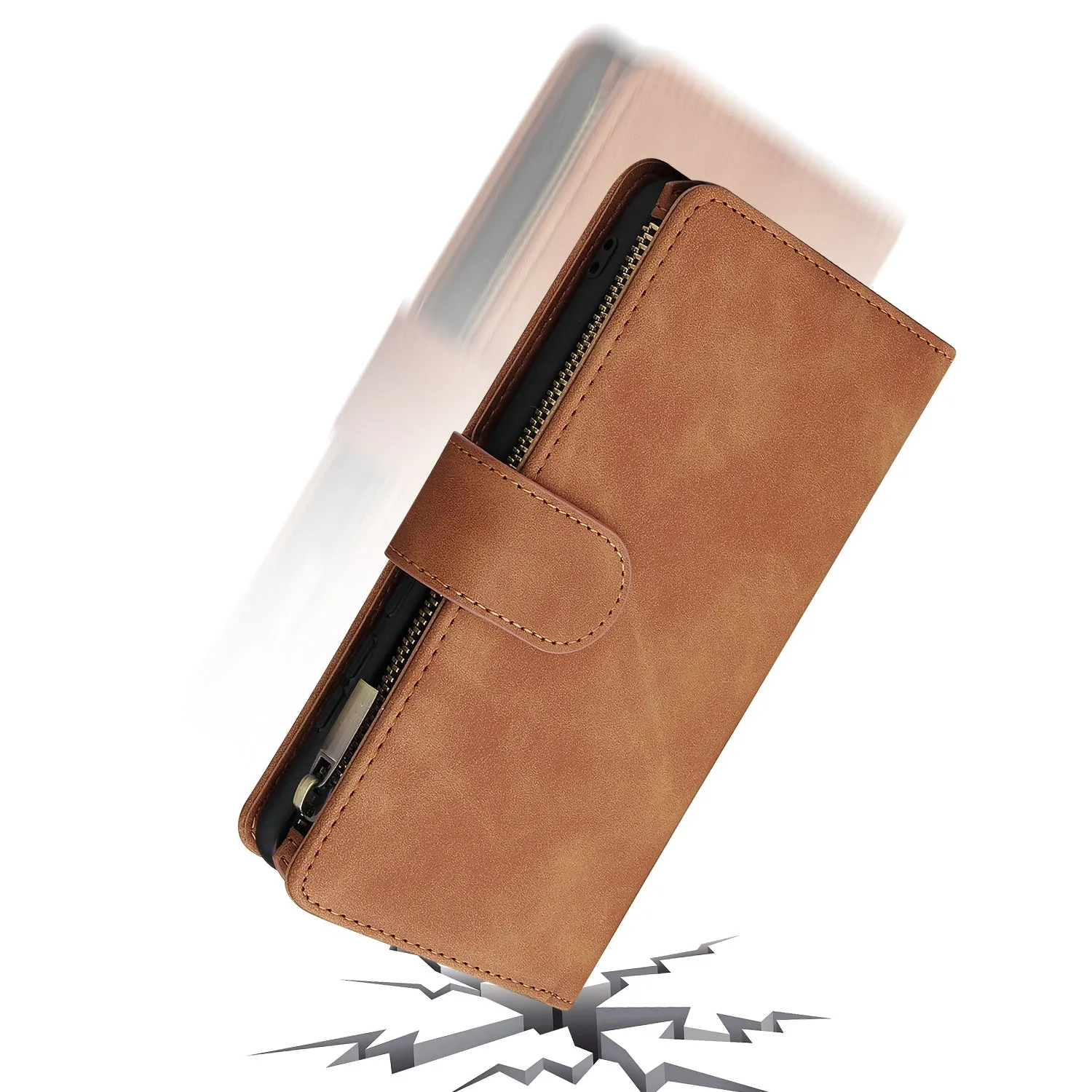 For HUAWEI P30 HUAWEI P30 lite HUAWEI P30 pro Multi-card Bracket Coin Wallet Zipper Mobile Phone PU Leather Phone Case  4 brown