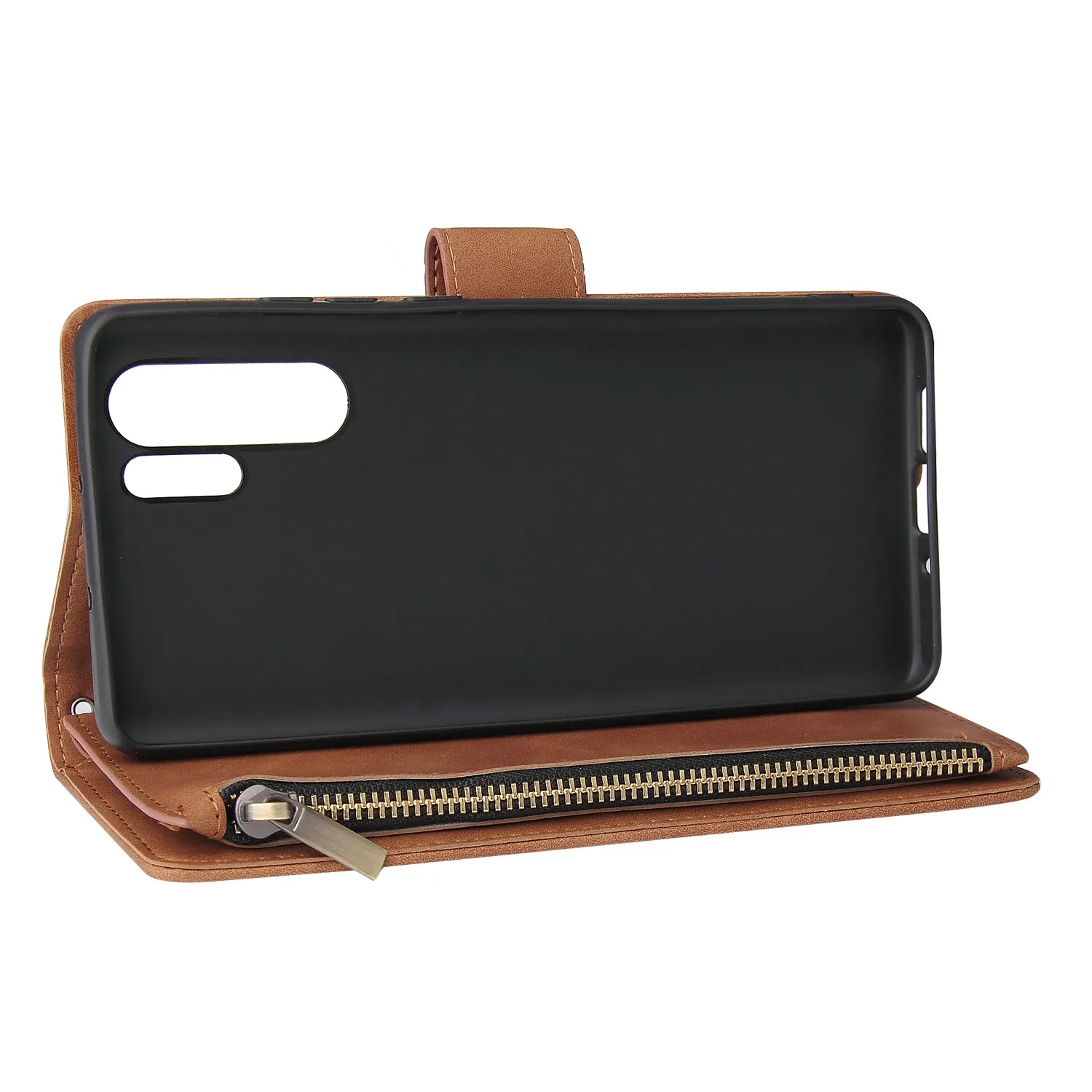 For HUAWEI P30 HUAWEI P30 lite HUAWEI P30 pro Multi-card Bracket Coin Wallet Zipper Mobile Phone PU Leather Phone Case  4 brown