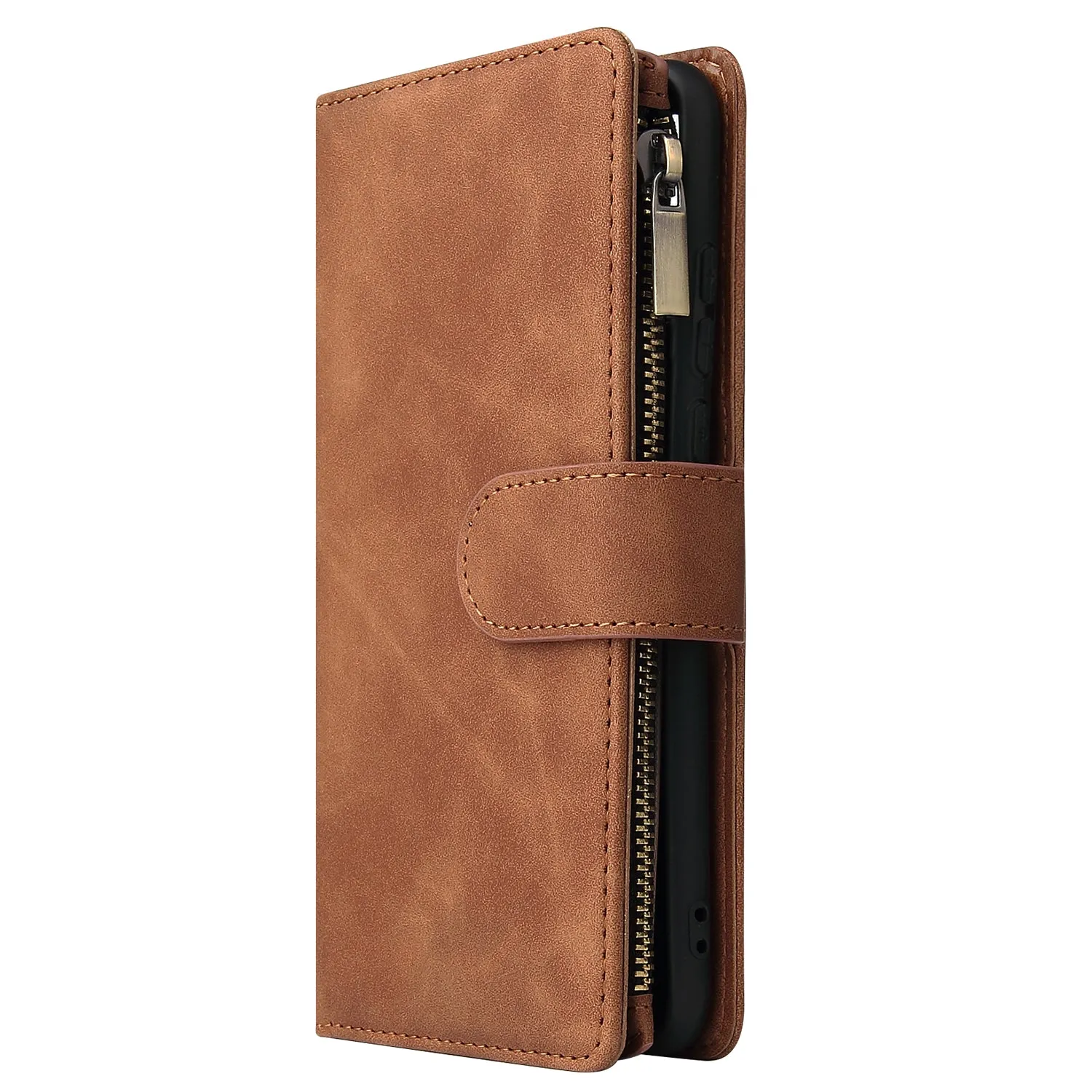 For HUAWEI P30 HUAWEI P30 lite HUAWEI P30 pro Multi-card Bracket Coin Wallet Zipper Mobile Phone PU Leather Phone Case  4 brown