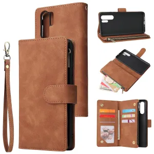 For HUAWEI P30 HUAWEI P30 lite HUAWEI P30 pro Multi-card Bracket Coin Wallet Zipper Mobile Phone PU Leather Phone Case  4 brown