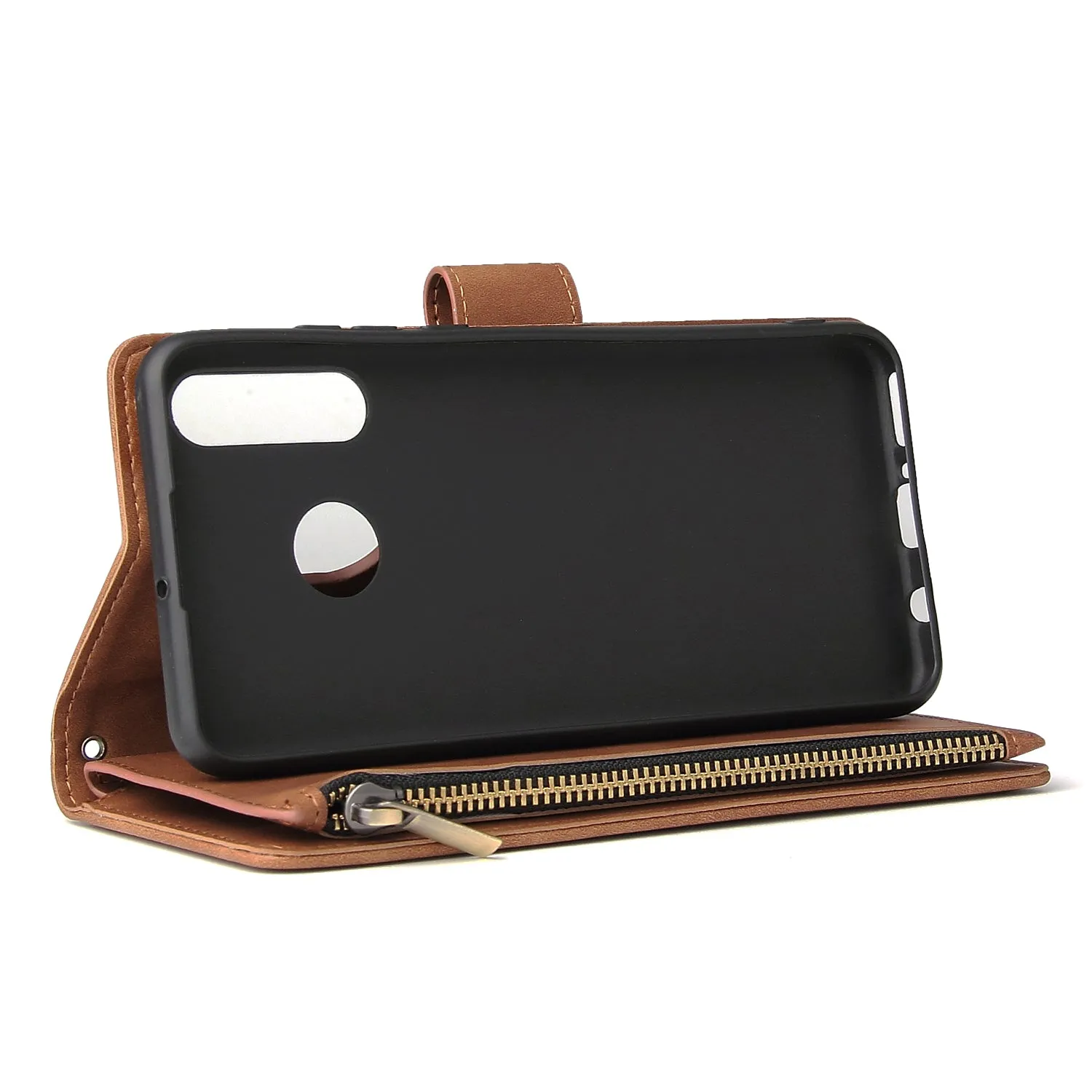 For HUAWEI P30 HUAWEI P30 lite HUAWEI P30 pro Multi-card Bracket Coin Wallet Zipper Mobile Phone PU Leather Phone Case  4 brown