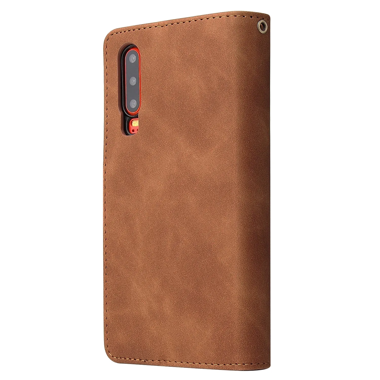 For HUAWEI P30 HUAWEI P30 lite HUAWEI P30 pro Multi-card Bracket Coin Wallet Zipper Mobile Phone PU Leather Phone Case  4 brown