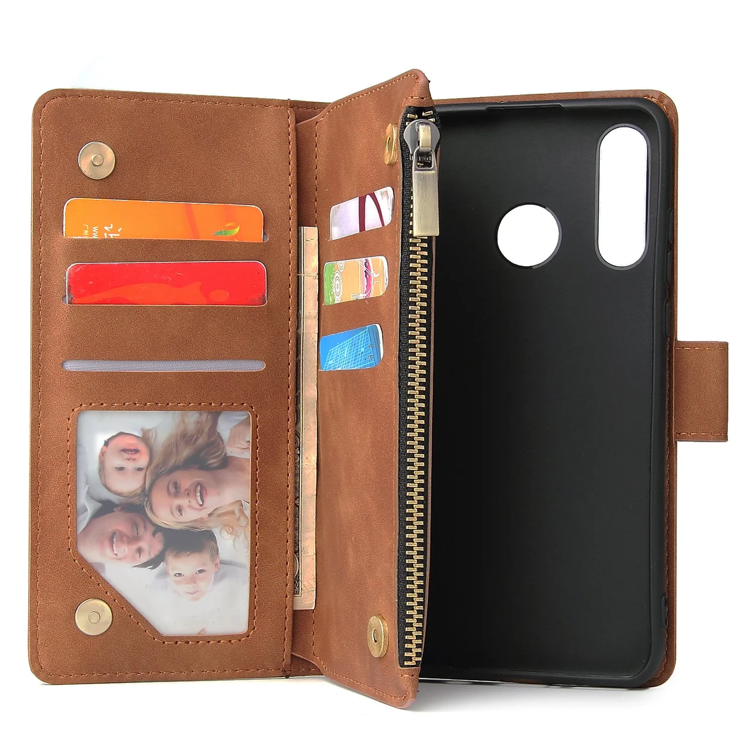 For HUAWEI P30 HUAWEI P30 lite HUAWEI P30 pro Multi-card Bracket Coin Wallet Zipper Mobile Phone PU Leather Phone Case  4 brown
