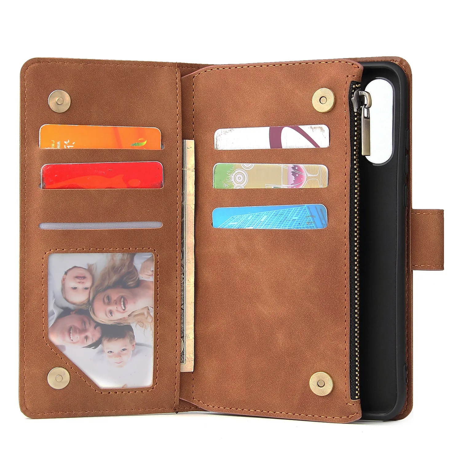 For HUAWEI P30 HUAWEI P30 lite HUAWEI P30 pro Multi-card Bracket Coin Wallet Zipper Mobile Phone PU Leather Phone Case  4 brown