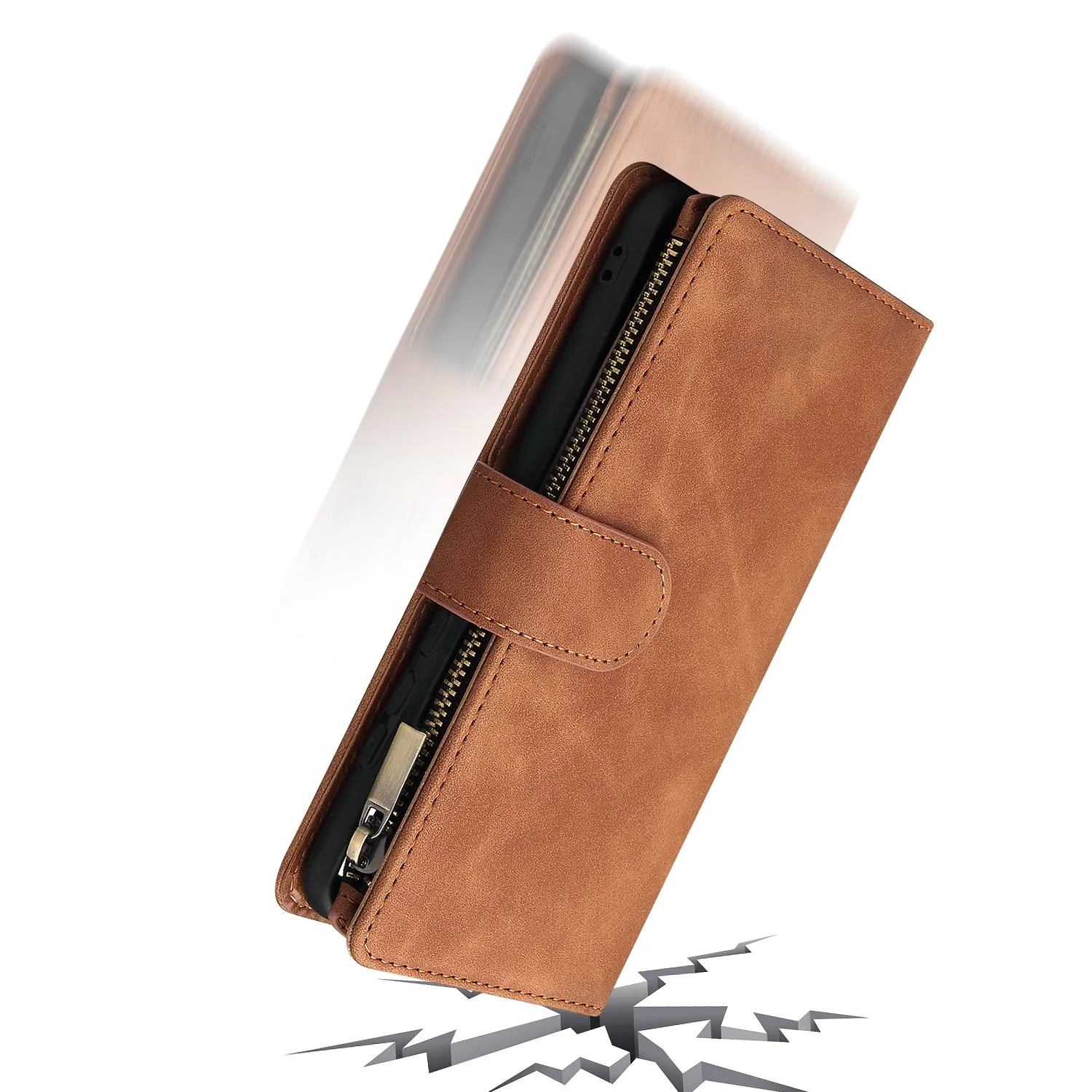 For HUAWEI P30 HUAWEI P30 lite HUAWEI P30 pro Multi-card Bracket Coin Wallet Zipper Mobile Phone PU Leather Phone Case  4 brown