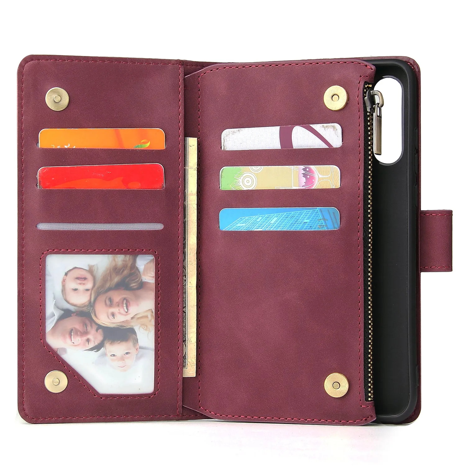 For HUAWEI P30 HUAWEI P30 lite HUAWEI P30 pro Multi-card Bracket Coin Wallet Zipper Mobile Phone PU Leather Phone Case  5 wine red