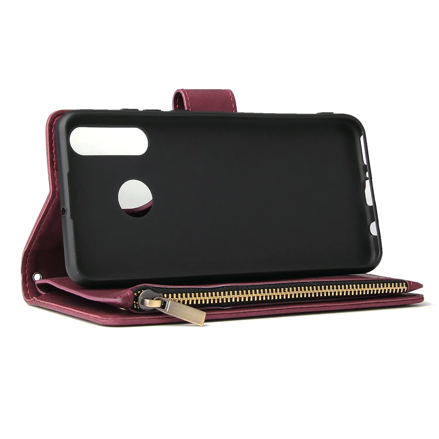 For HUAWEI P30 HUAWEI P30 lite HUAWEI P30 pro Multi-card Bracket Coin Wallet Zipper Mobile Phone PU Leather Phone Case  5 wine red