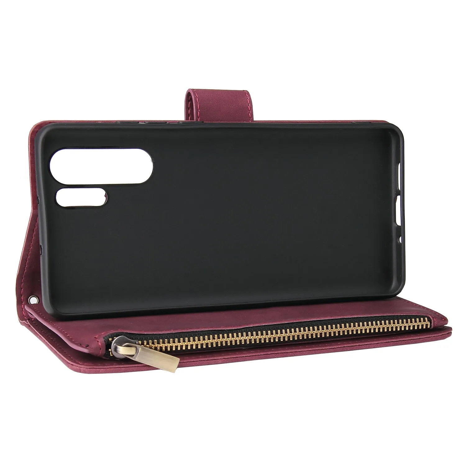 For HUAWEI P30 HUAWEI P30 lite HUAWEI P30 pro Multi-card Bracket Coin Wallet Zipper Mobile Phone PU Leather Phone Case  5 wine red