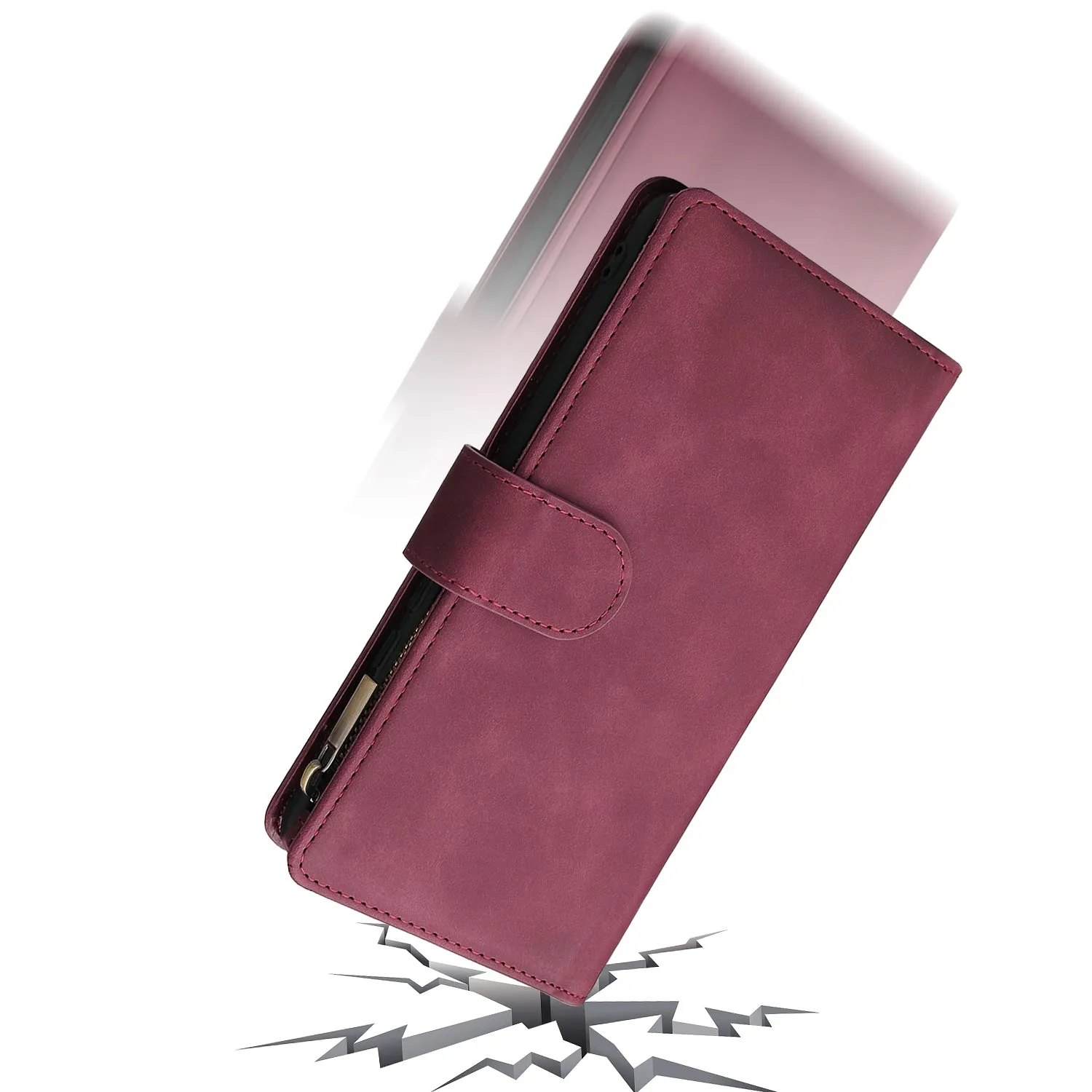 For HUAWEI P30 HUAWEI P30 lite HUAWEI P30 pro Multi-card Bracket Coin Wallet Zipper Mobile Phone PU Leather Phone Case  5 wine red