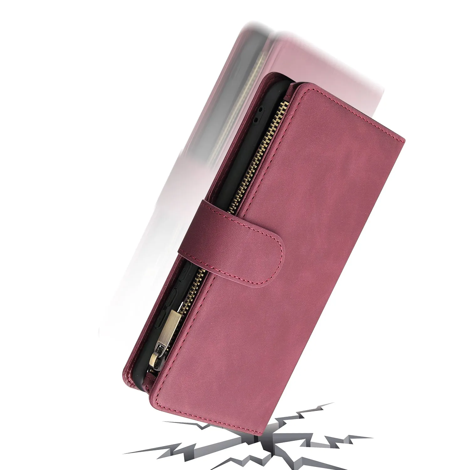 For HUAWEI P30 HUAWEI P30 lite HUAWEI P30 pro Multi-card Bracket Coin Wallet Zipper Mobile Phone PU Leather Phone Case  5 wine red