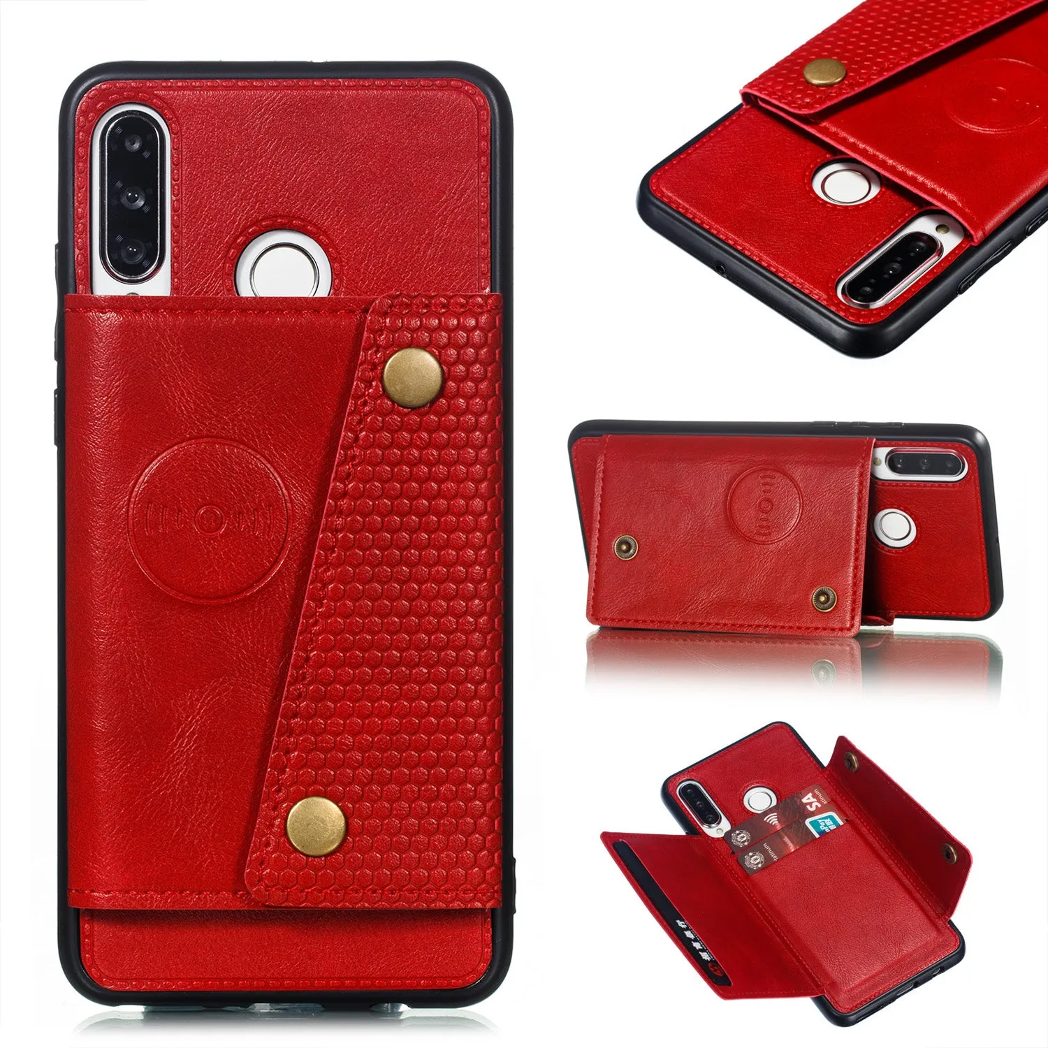 For Huawei P30 lite/nova 4E Double Buckle Non-slip Shockproof Cell Phone Case with Card Slot Bracket black