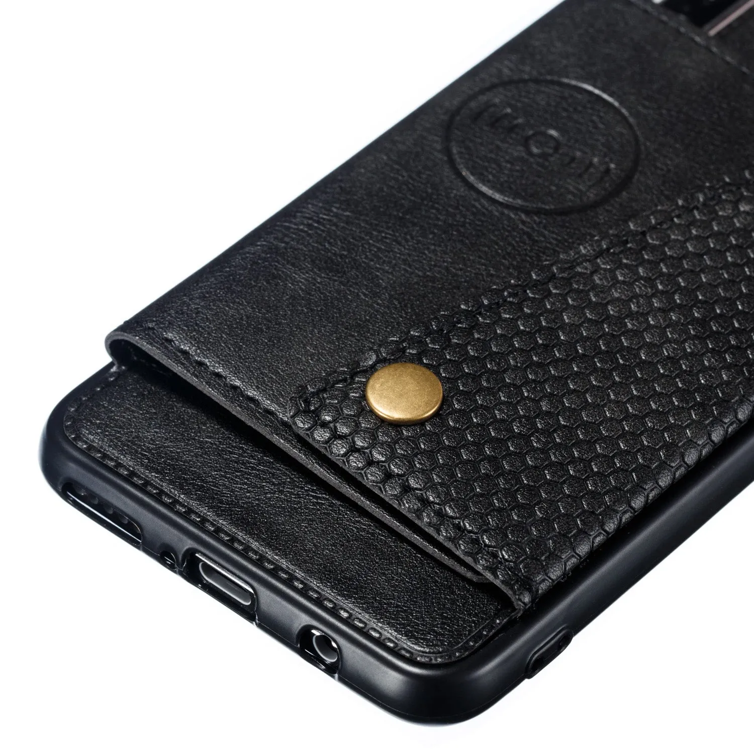 For Huawei P30 lite/nova 4E Double Buckle Non-slip Shockproof Cell Phone Case with Card Slot Bracket black