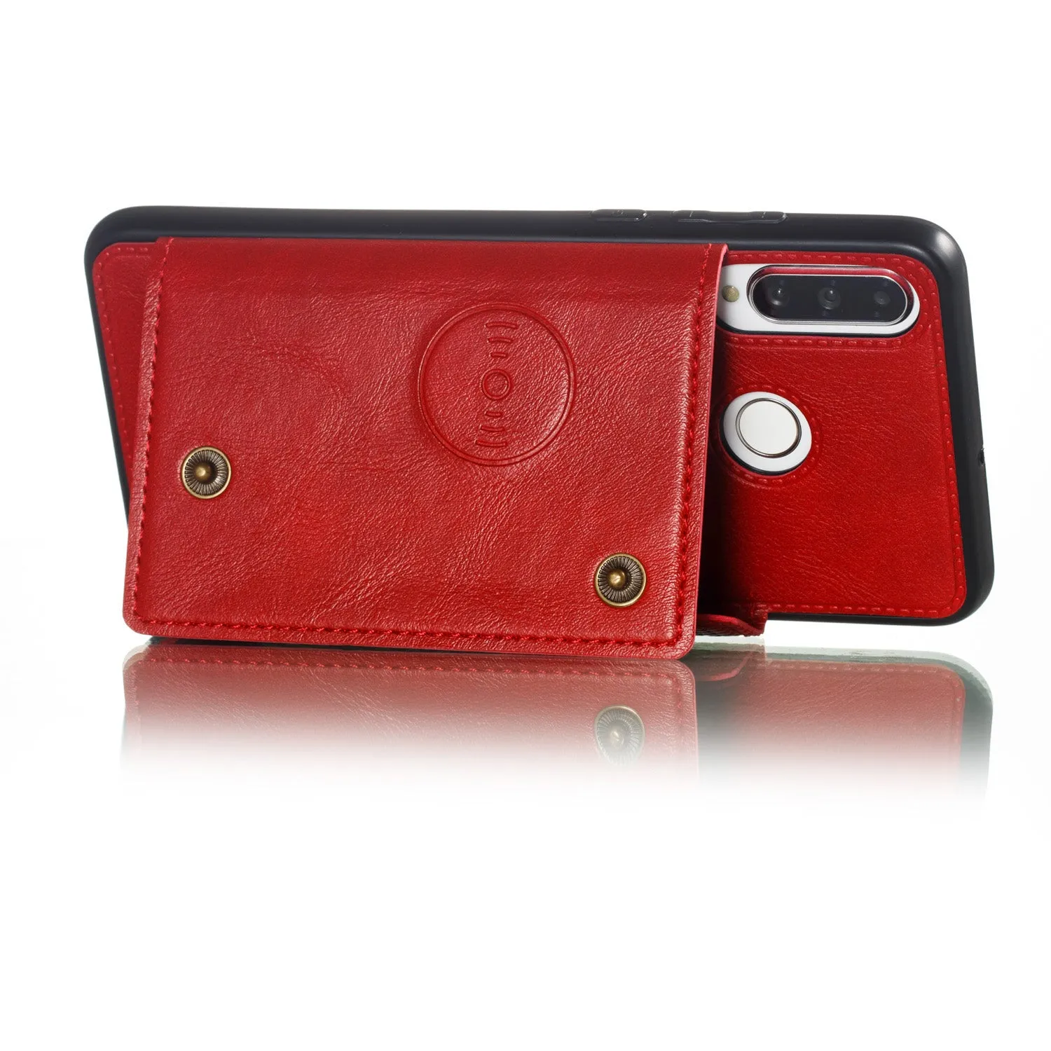 For Huawei P30 lite/nova 4E Double Buckle Non-slip Shockproof Cell Phone Case with Card Slot Bracket black
