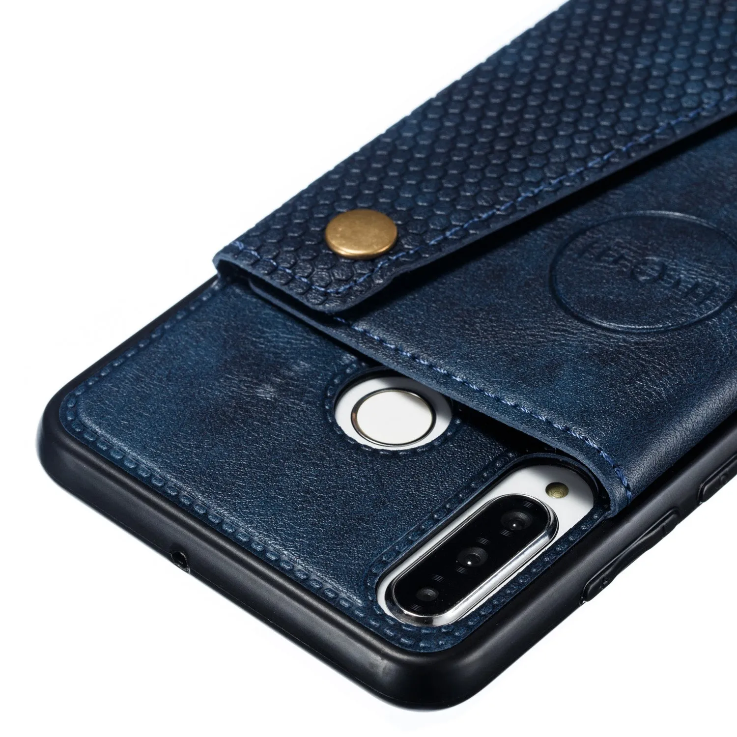 For Huawei P30 lite/nova 4E Double Buckle Non-slip Shockproof Cell Phone Case with Card Slot Bracket blue