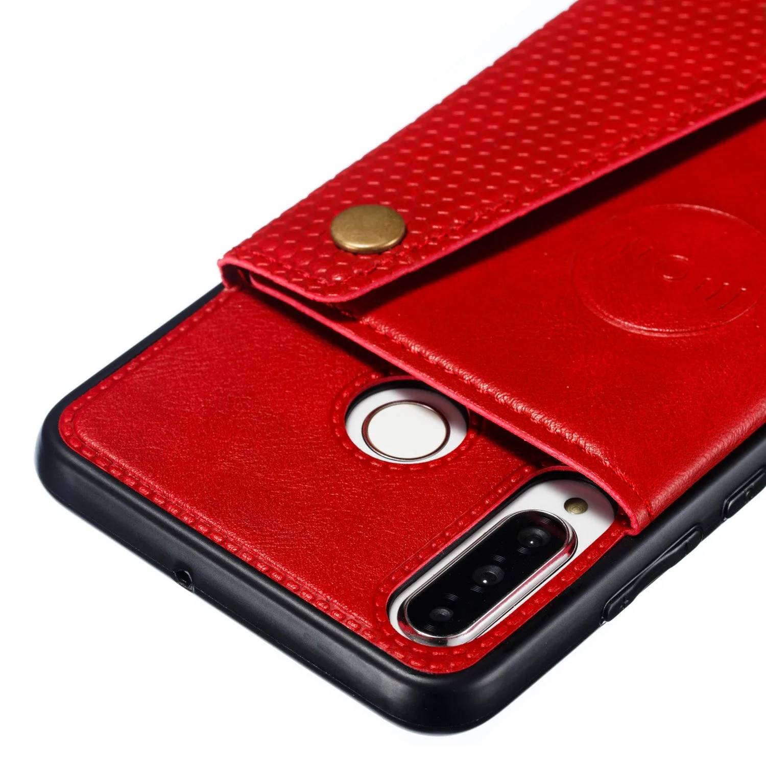 For Huawei P30 lite/nova 4E Double Buckle Non-slip Shockproof Cell Phone Case with Card Slot Bracket blue