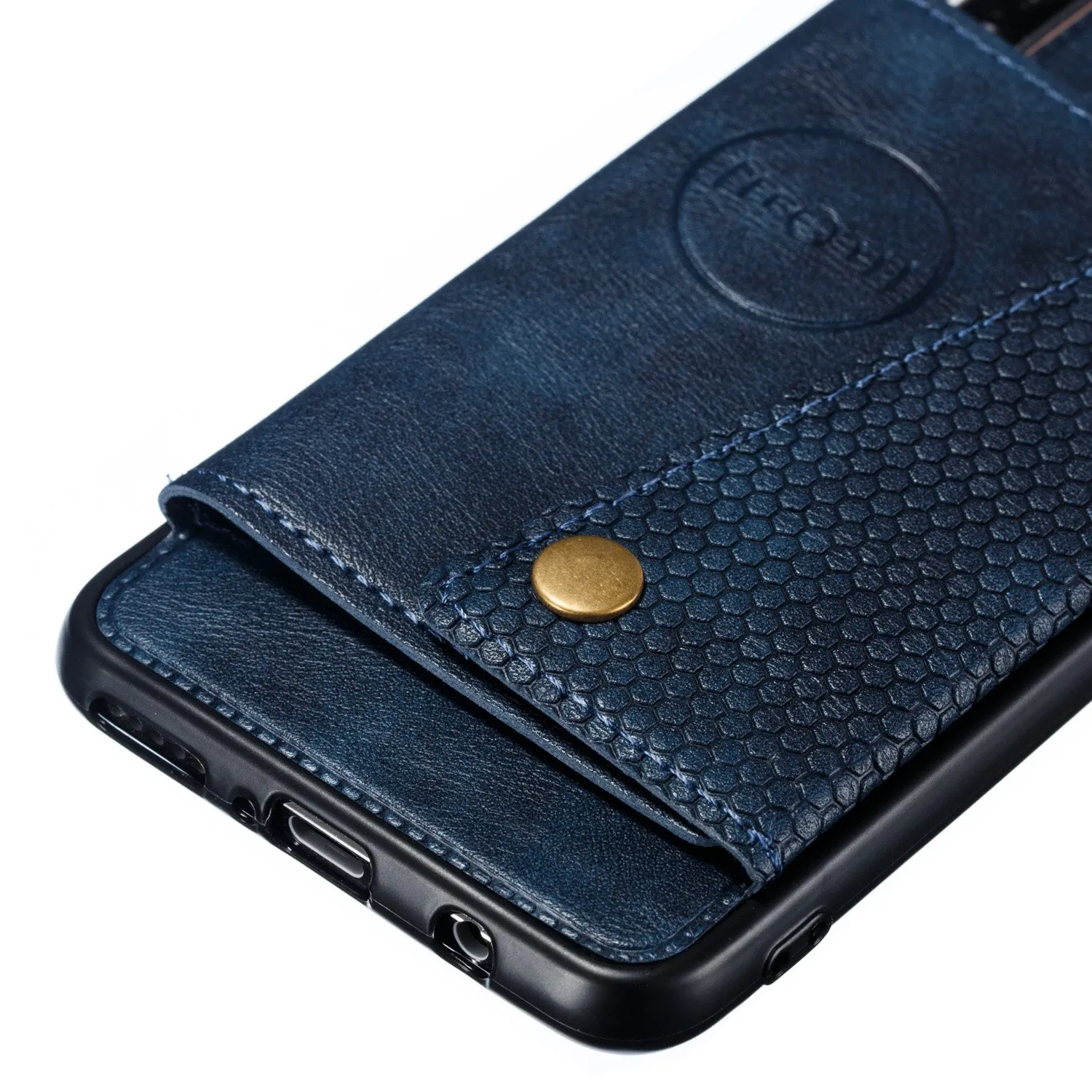 For Huawei P30 lite/nova 4E Double Buckle Non-slip Shockproof Cell Phone Case with Card Slot Bracket blue