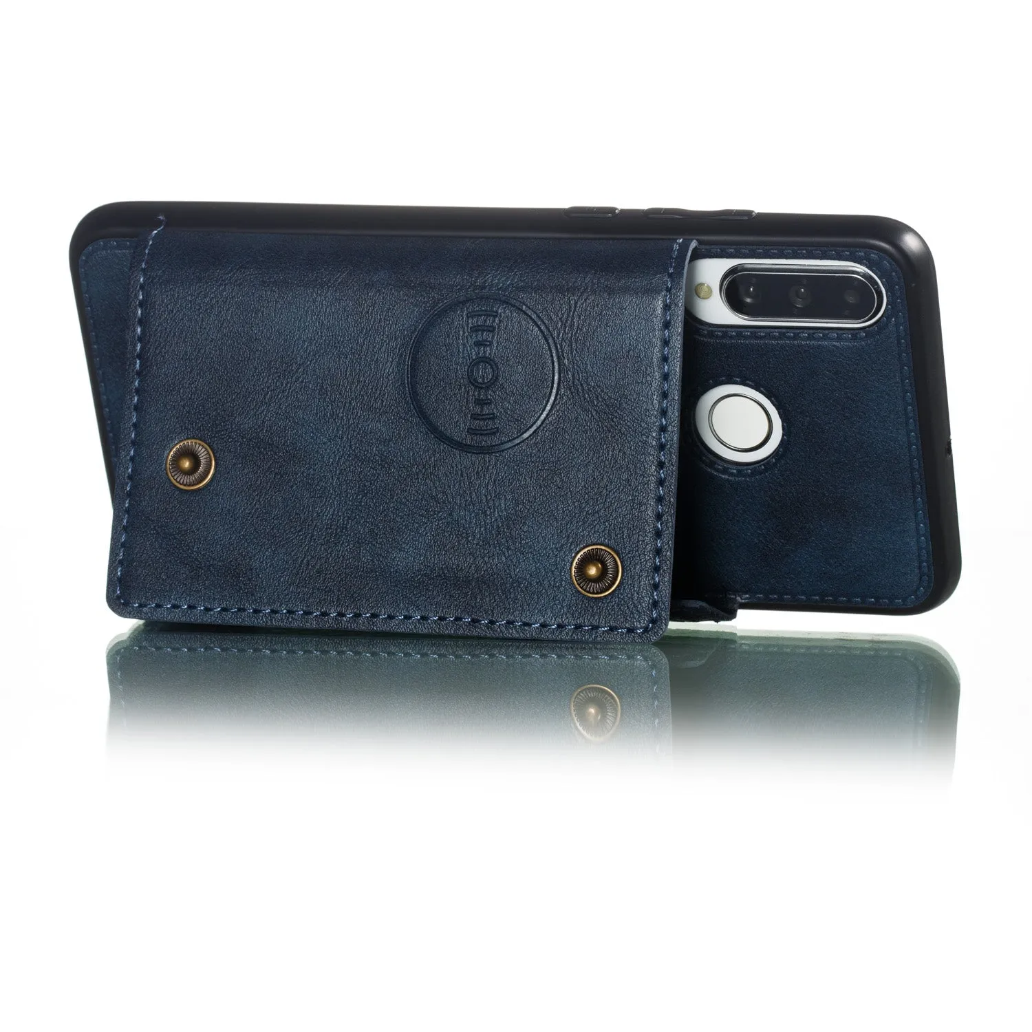 For Huawei P30 lite/nova 4E Double Buckle Non-slip Shockproof Cell Phone Case with Card Slot Bracket blue