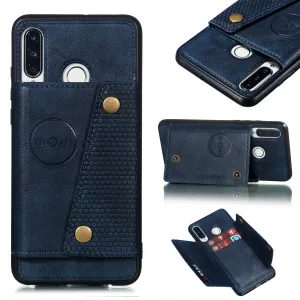 For Huawei P30 lite/nova 4E Double Buckle Non-slip Shockproof Cell Phone Case with Card Slot Bracket blue