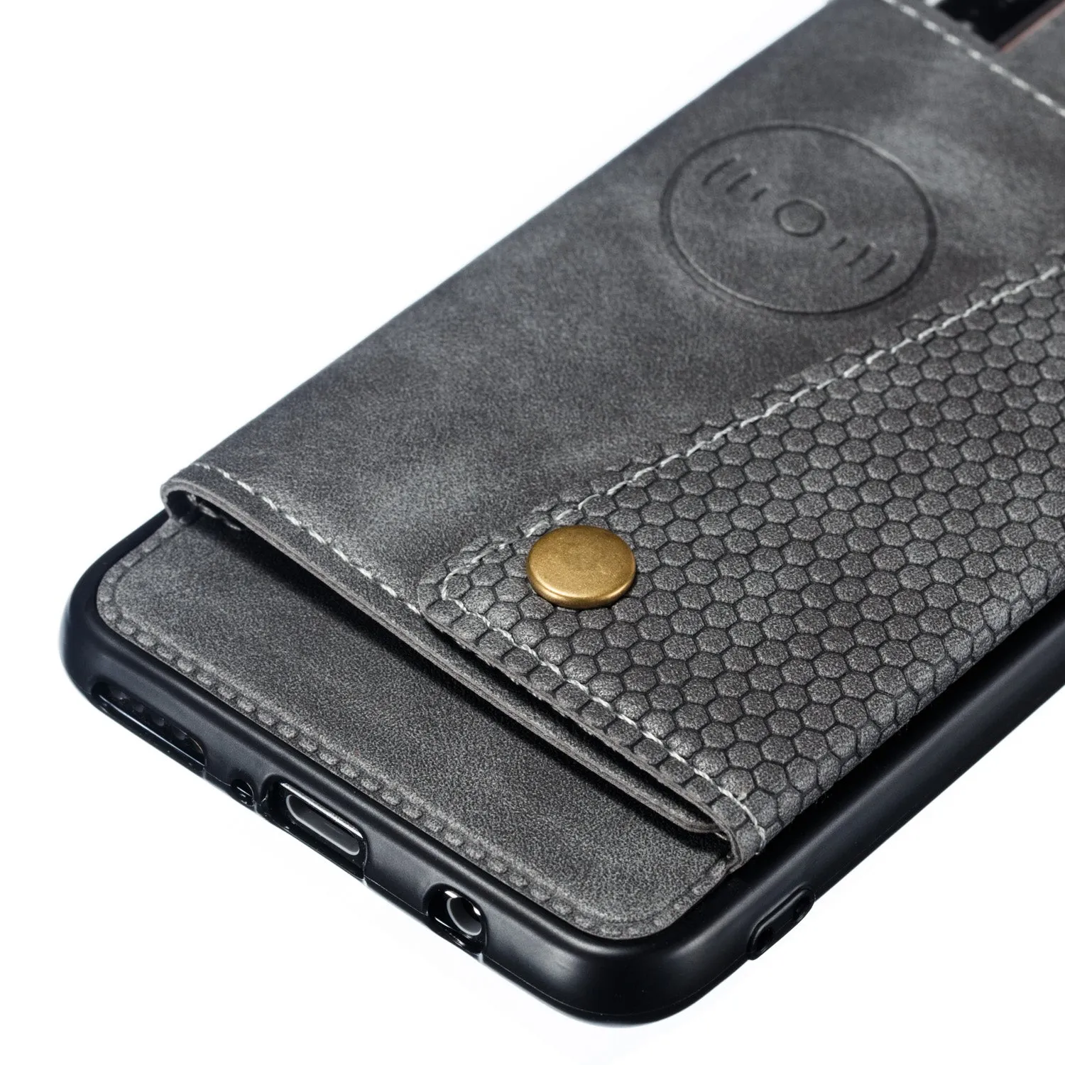 For Huawei P30 lite/nova 4E Double Buckle Non-slip Shockproof Cell Phone Case with Card Slot Bracket gray