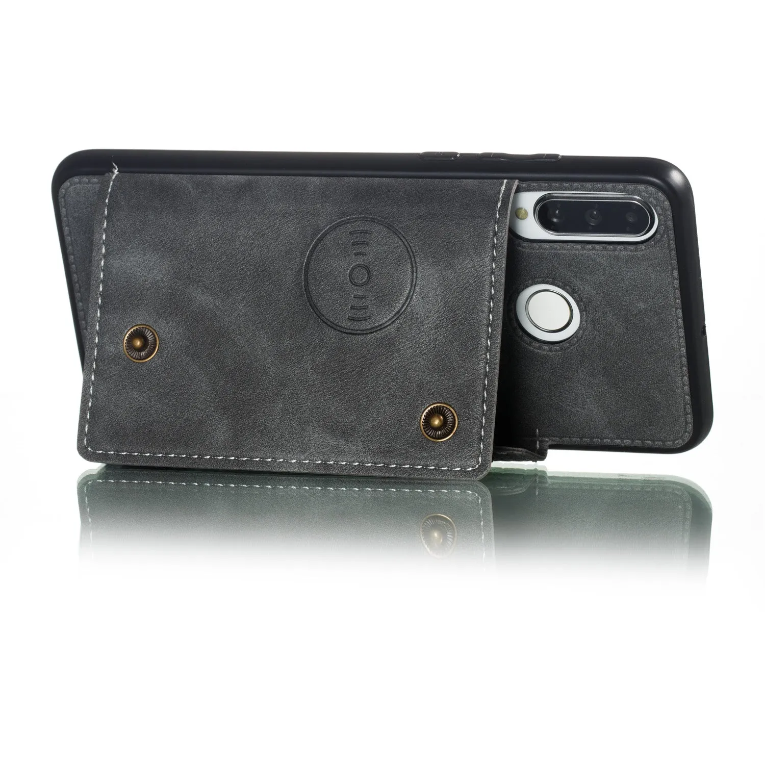 For Huawei P30 lite/nova 4E Double Buckle Non-slip Shockproof Cell Phone Case with Card Slot Bracket gray