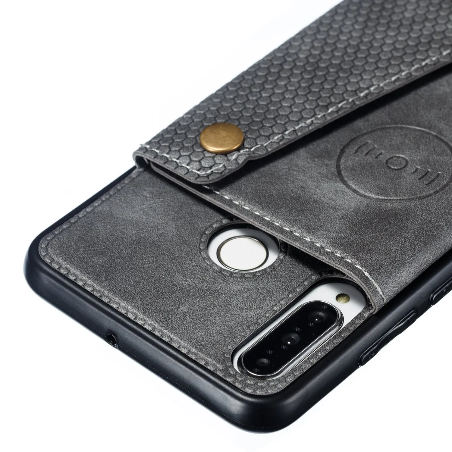 For Huawei P30 lite/nova 4E Double Buckle Non-slip Shockproof Cell Phone Case with Card Slot Bracket gray