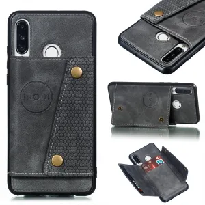 For Huawei P30 lite/nova 4E Double Buckle Non-slip Shockproof Cell Phone Case with Card Slot Bracket gray