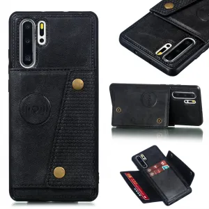 For Huawei P30 pro Double Buckle Non-slip Shockproof Cell Phone Case with Card Slot Bracket black