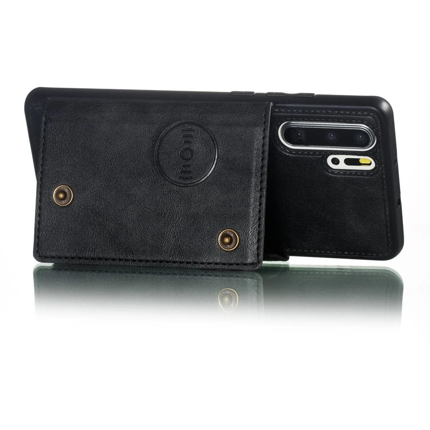 For Huawei P30 pro Double Buckle Non-slip Shockproof Cell Phone Case with Card Slot Bracket black