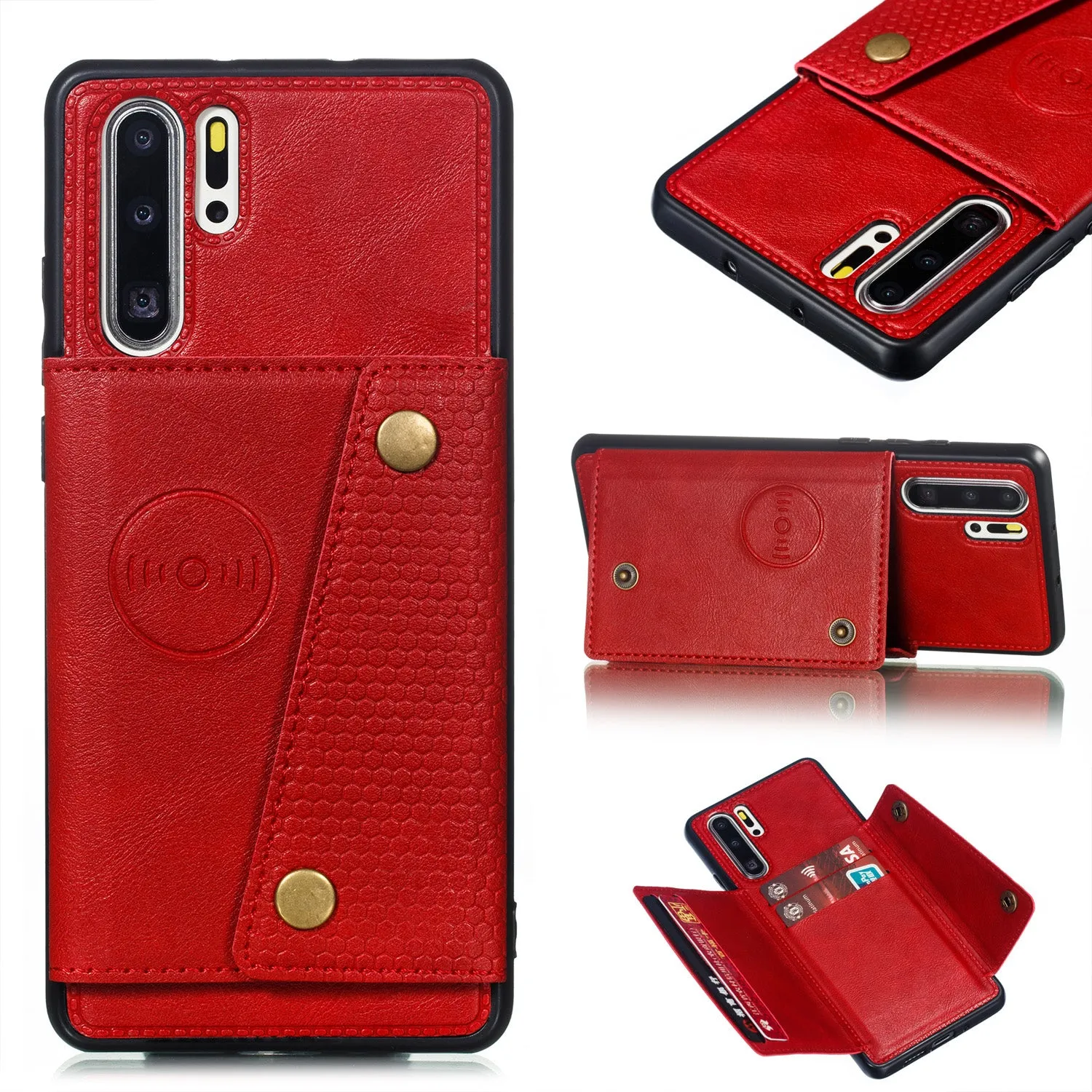 For Huawei P30 pro Double Buckle Non-slip Shockproof Cell Phone Case with Card Slot Bracket gray
