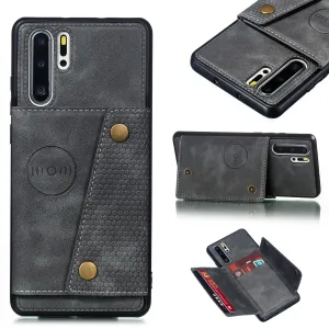 For Huawei P30 pro Double Buckle Non-slip Shockproof Cell Phone Case with Card Slot Bracket gray