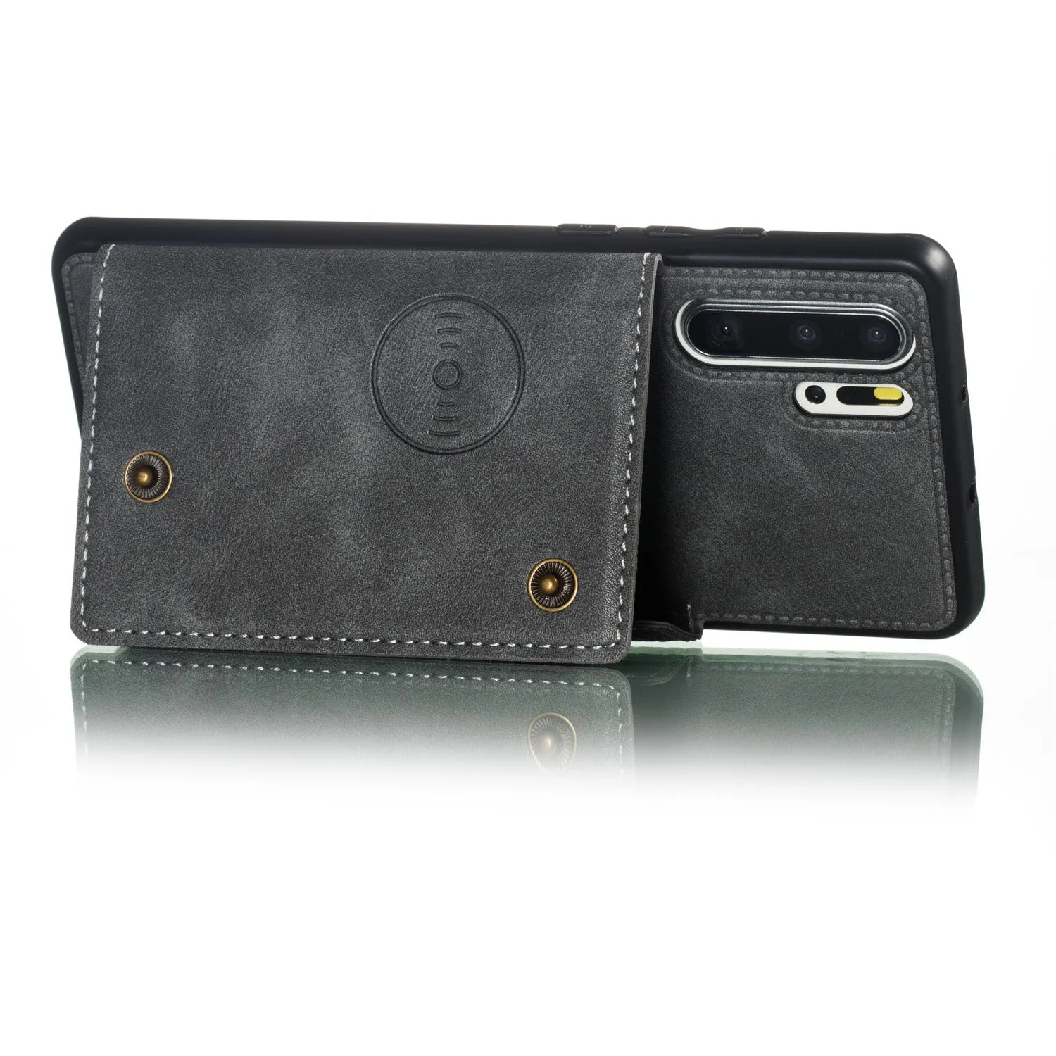 For Huawei P30 pro Double Buckle Non-slip Shockproof Cell Phone Case with Card Slot Bracket gray