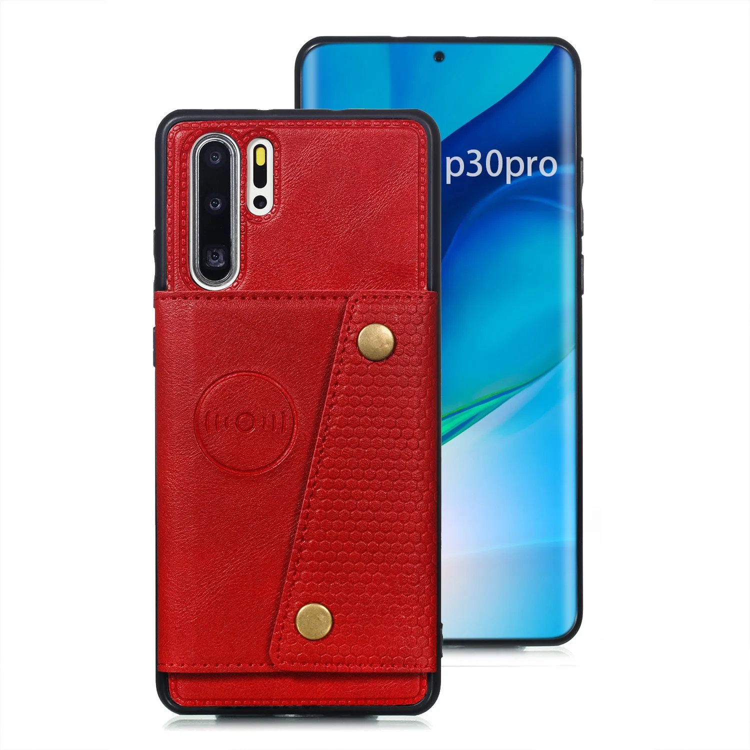 For Huawei P30 pro Double Buckle Non-slip Shockproof Cell Phone Case with Card Slot Bracket gray