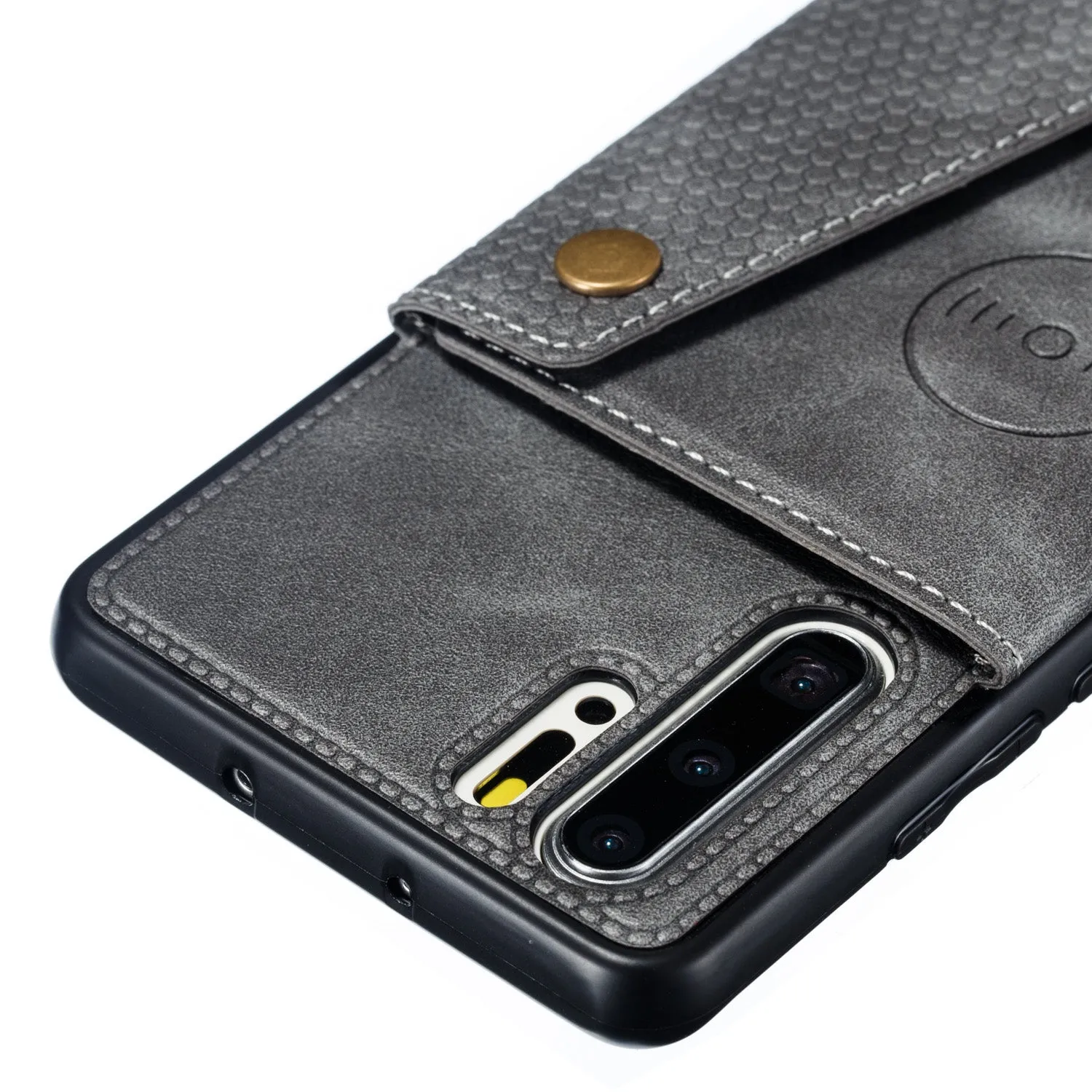 For Huawei P30 pro Double Buckle Non-slip Shockproof Cell Phone Case with Card Slot Bracket gray