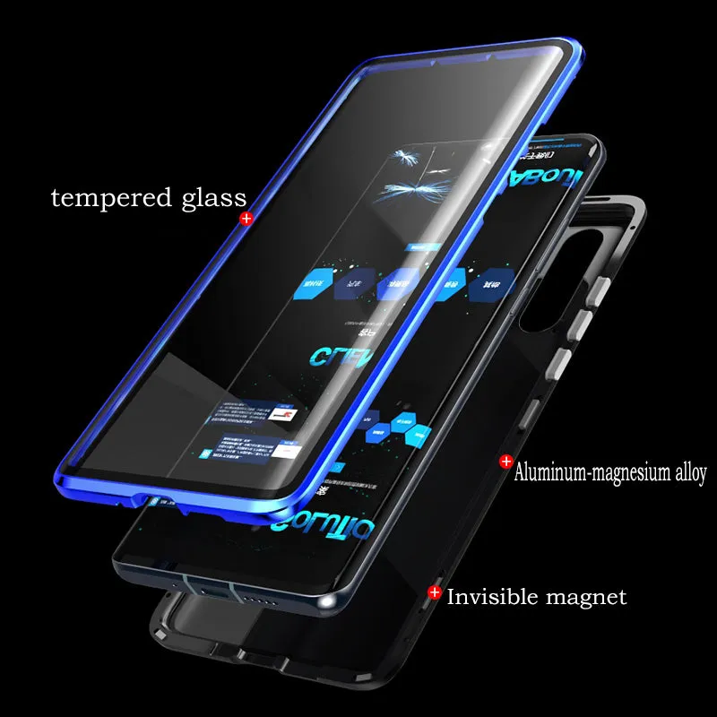 For Huawei P30 Pro/P30 Lite/P30 Front Back Glass Cover Luxury Aluminum Metal Magnet Adsorption Phone Case red_Huawei P30 pro