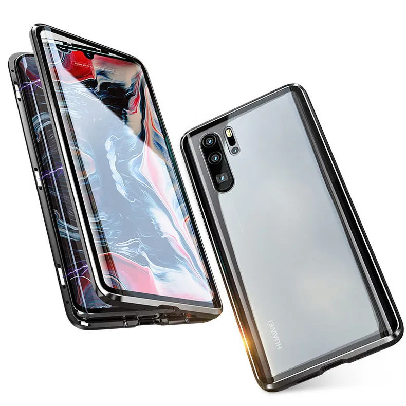 For Huawei P30 Pro/P30 Lite/P30 Front Back Glass Cover Luxury Aluminum Metal Magnet Adsorption Phone Case red_Huawei P30 pro