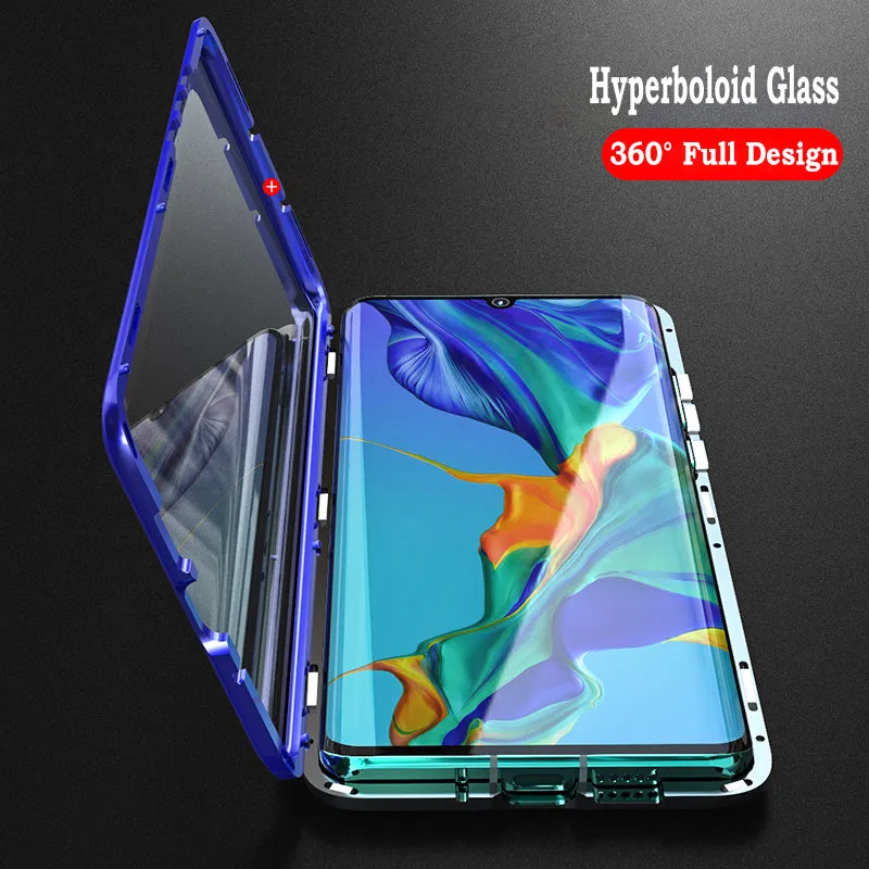 For Huawei P30 Pro/P30 Lite/P30 Front Back Glass Cover Luxury Aluminum Metal Magnet Adsorption Phone Case red_Huawei P30 pro