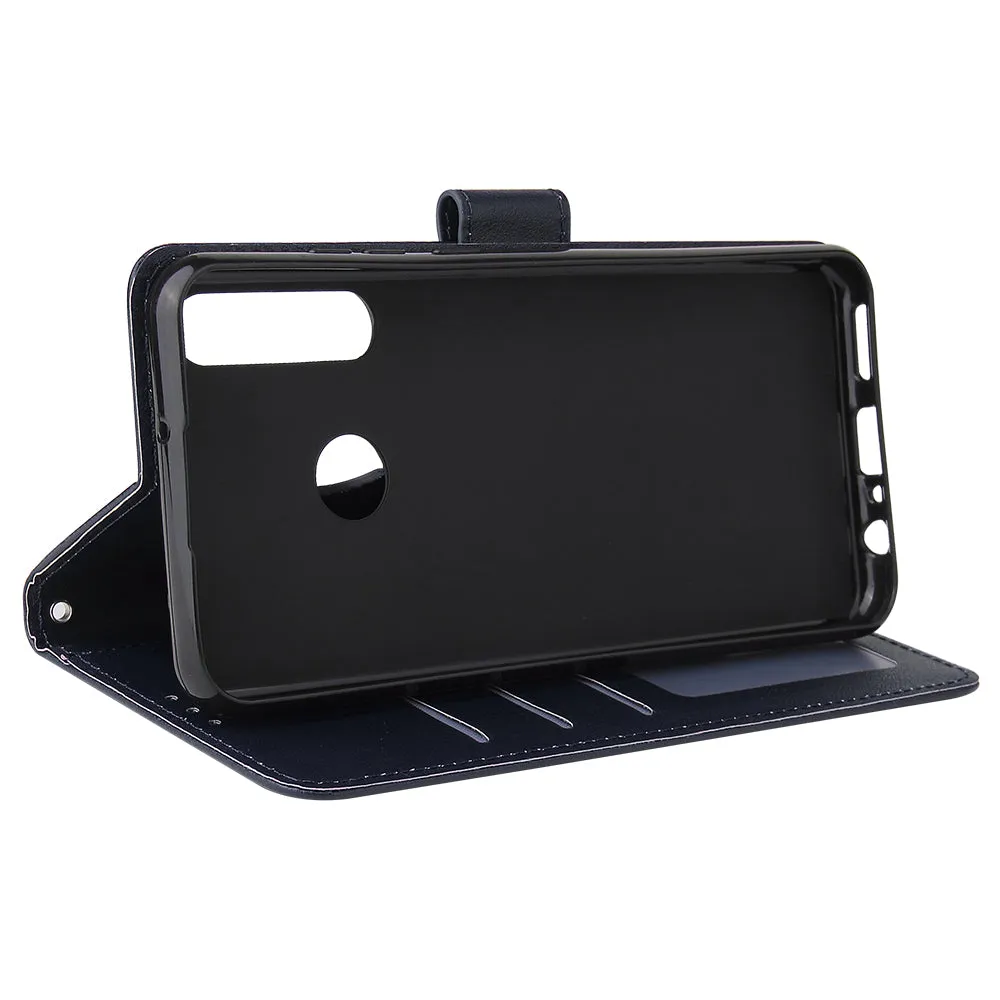 For HUAWEI PSmart 2020/Y5P/Y6P PU Leather Mobile Phone Cover with 3 Cards Slots Phone Frame blue