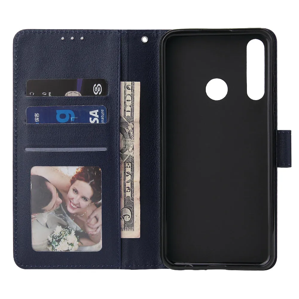 For HUAWEI PSmart 2020/Y5P/Y6P PU Leather Mobile Phone Cover with 3 Cards Slots Phone Frame blue