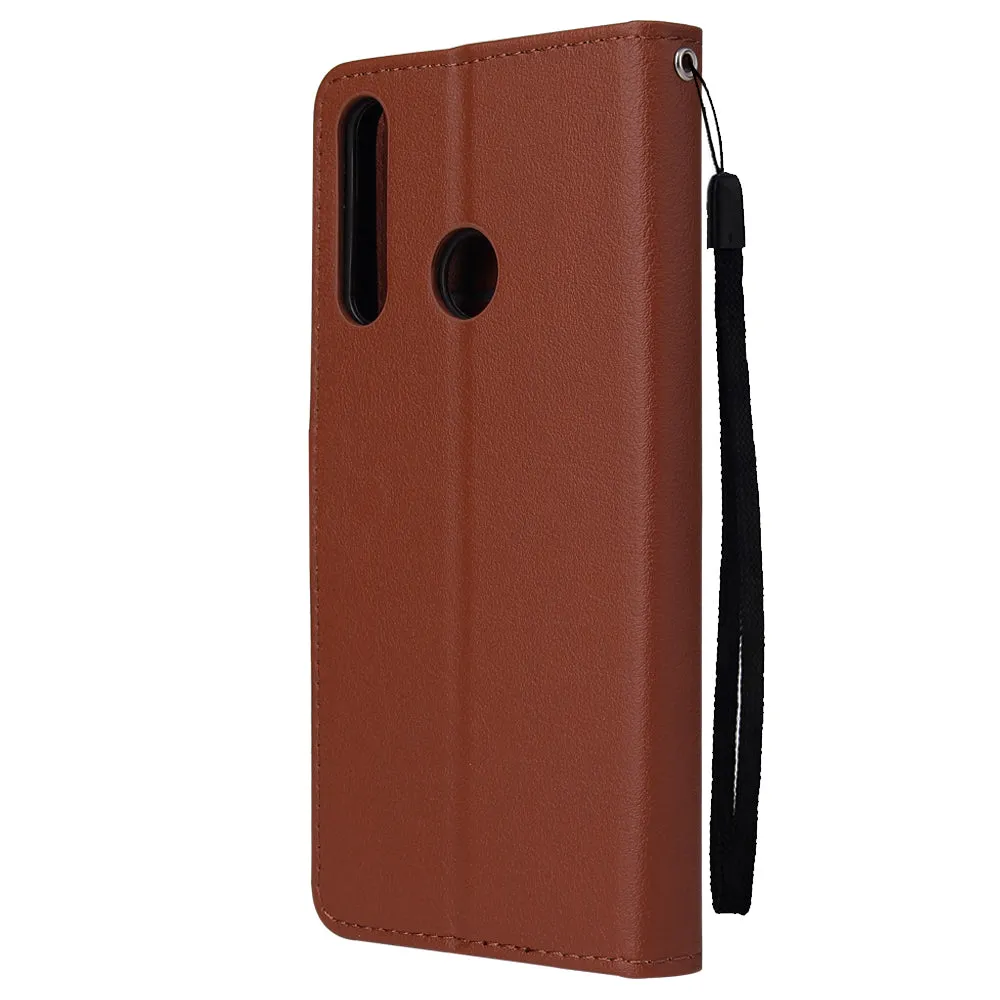 For HUAWEI PSmart 2020/Y5P/Y6P PU Leather Mobile Phone Cover with 3 Cards Slots Phone Frame brown
