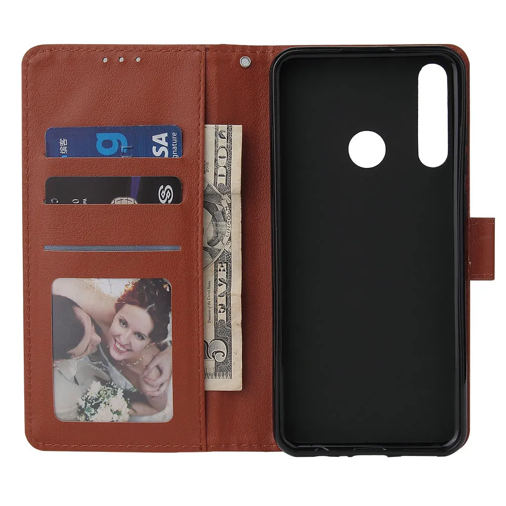 For HUAWEI PSmart 2020/Y5P/Y6P PU Leather Mobile Phone Cover with 3 Cards Slots Phone Frame brown