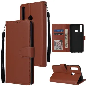 For HUAWEI PSmart 2020/Y5P/Y6P PU Leather Mobile Phone Cover with 3 Cards Slots Phone Frame brown