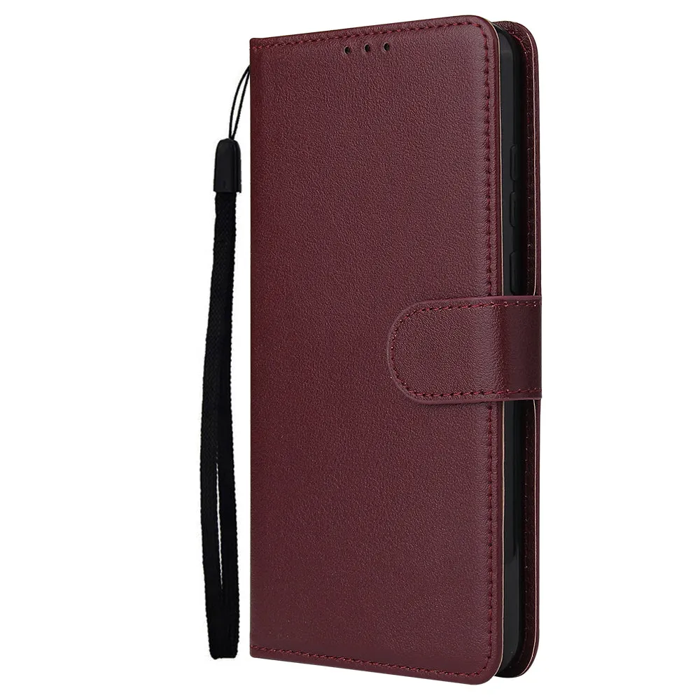 For HUAWEI PSmart 2020/Y5P/Y6P PU Leather Mobile Phone Cover with 3 Cards Slots Phone Frame Red wine